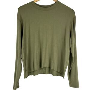ATM NWT Army Green Modal Rib Long Sleeve Crew Neck Boy Tee Size L Stretch